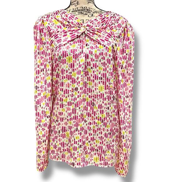 Kate Spade Size L Barbie Pink Floral Marker Devore Blouse Top Designer Retro - Picture 1 of 6